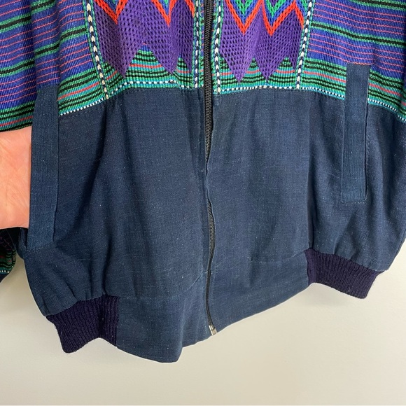 Vintage Multicolor Unisex Guatemalan Purple, Blue, and Green Bomber Style Jacket - Picture 7 of 16